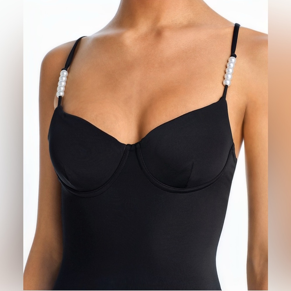 AQUA Faux Pearl Underwire One Piece Swimsuit